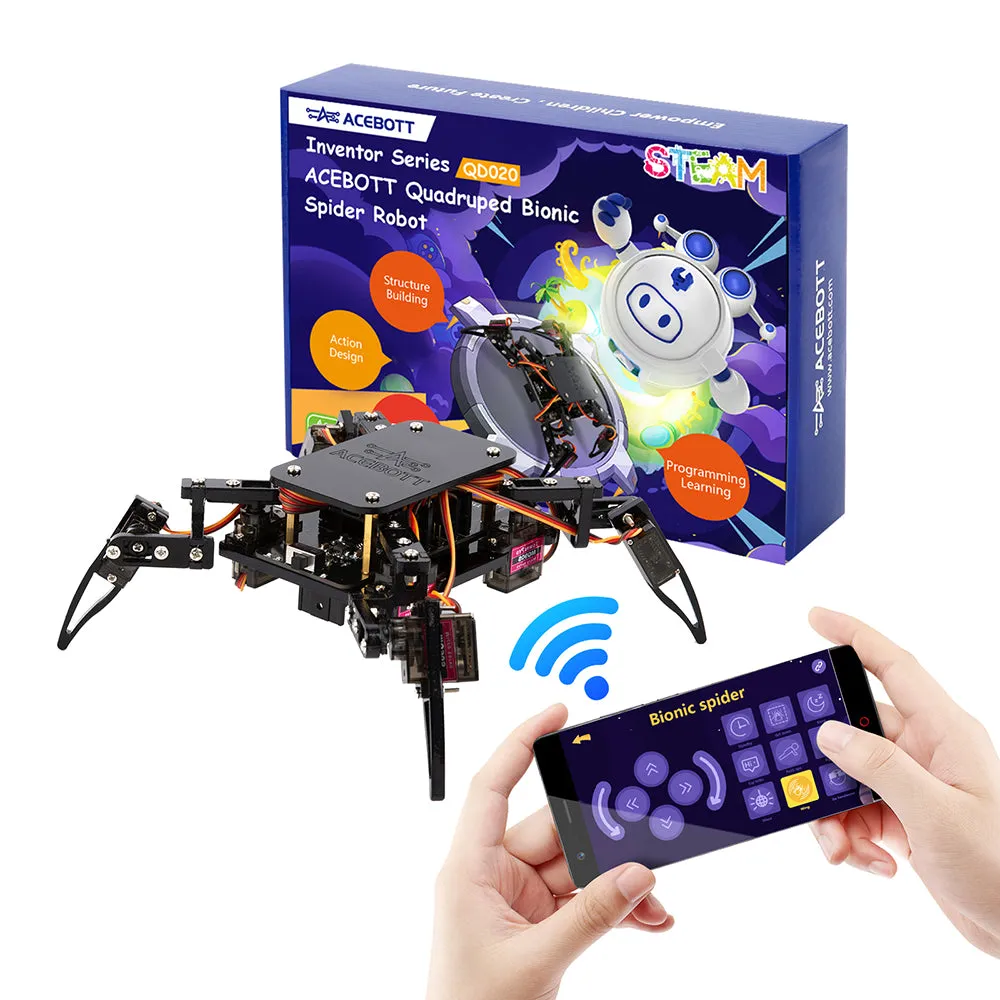 ACEBOTT Quadruped Bionische Spinnenroboter-Kit ESP8266 mit Arduino IDE und ACECode (Scratch)