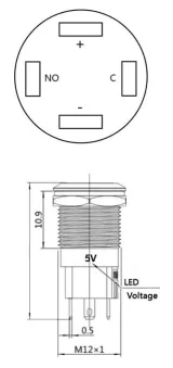 Druckknopf | Ein-Aus Self-Lock | 5V LED Weiß | Edelstahl | 12mm – 4