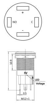 Druckknopf | Moment - Puls | 5V LED Grün | Edelstahl | 12mm – 4