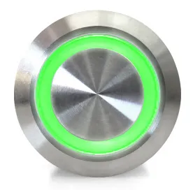 Druckknopf | Ein-Aus Self Lock | 12-24V LED Grün | Edelstahl | 16mm