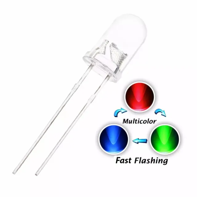 10x RGB Farb-LED 5mm Magic Rainbow Effect (schnelles Faden und Blinken)