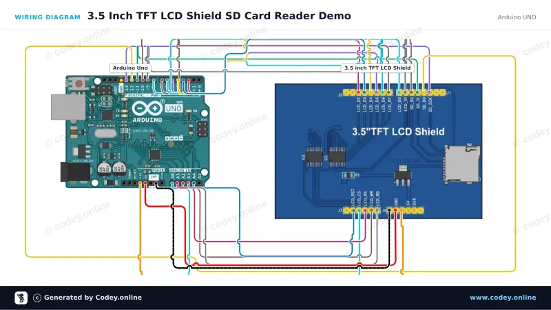 Anschlussplan: 3.5 inch Touchscreen TFT Shield für Arduino UNO und Mega an einem Arduino UNO